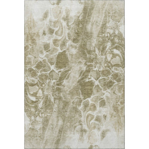 HomeRoots 8' Khaki and Ivory Abstract Washable Rug - UV-Protected, Stain-Resistant, Perfect for Busy Homes! 708592