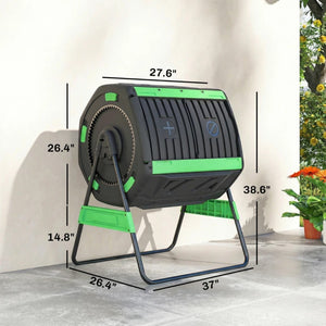 English Elm Dual Chamber Tumbling Composter with 53 Gallon Rotating Drums on Powder Coated Stand Black+Green T3971P467334