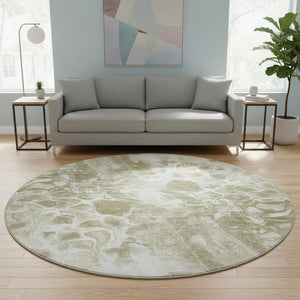 HomeRoots 8' X 10' Khaki & Ivory Abstract Washable Area Rug with UV Protection for Durable, Stylish Spaces 708593