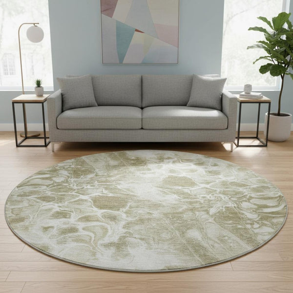 HomeRoots 8' X 10' Khaki & Ivory Abstract Washable Area Rug with UV Protection for Durable, Stylish Spaces 708593