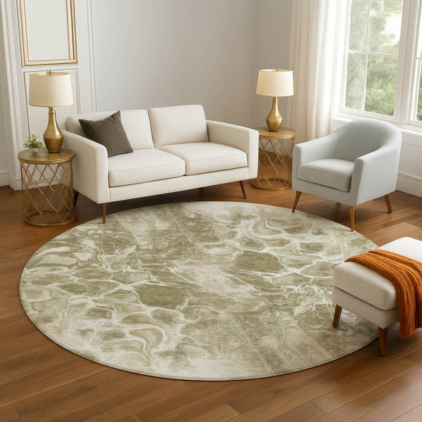 HomeRoots 8' X 10' Khaki & Ivory Abstract Washable Area Rug with UV Protection for Durable, Stylish Spaces 708593