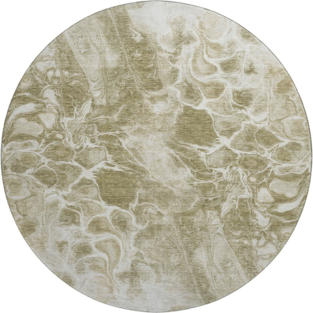HomeRoots 8' X 10' Khaki & Ivory Abstract Washable Area Rug with UV Protection for Durable, Stylish Spaces 708593
