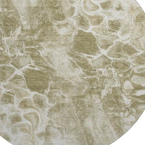 HomeRoots 8' X 10' Khaki & Ivory Abstract Washable Area Rug with UV Protection for Durable, Stylish Spaces 708593