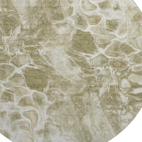 HomeRoots 8' X 10' Khaki & Ivory Abstract Washable Area Rug with UV Protection for Durable, Stylish Spaces 708593