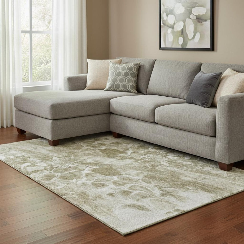 HomeRoots 9' X 12' Khaki Abstract Area Rug - Washable, UV Protected, Durable Design for High-Traffic Spaces 708594