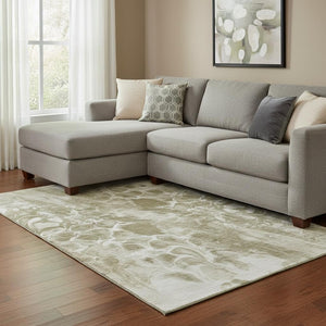 HomeRoots 9' X 12' Khaki Abstract Area Rug - Washable, UV Protected, Durable Design for High-Traffic Spaces 708594