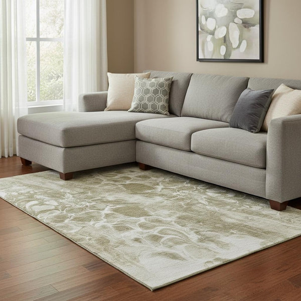 HomeRoots 9' X 12' Khaki Abstract Area Rug - Washable, UV Protected, Durable Design for High-Traffic Spaces 708594