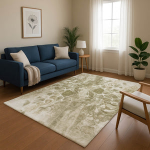 HomeRoots 9' X 12' Khaki Abstract Area Rug - Washable, UV Protected, Durable Design for High-Traffic Spaces 708594