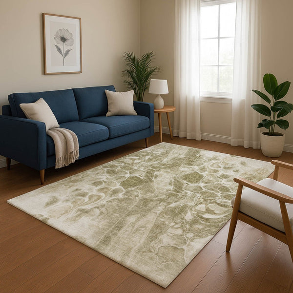 HomeRoots 9' X 12' Khaki Abstract Area Rug - Washable, UV Protected, Durable Design for High-Traffic Spaces 708594
