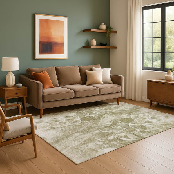 HomeRoots 9' X 12' Khaki Abstract Area Rug - Washable, UV Protected, Durable Design for High-Traffic Spaces 708594