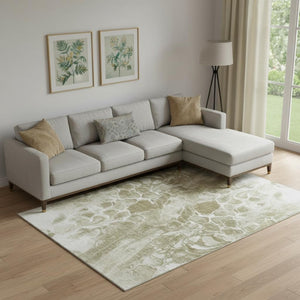 HomeRoots 10' X 14' Khaki & Ivory Abstract Washable Area Rug – Soft, Durable, UV-Protected for Modern Homes! 708595