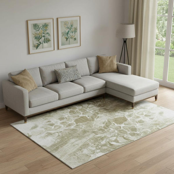 HomeRoots 10' X 14' Khaki & Ivory Abstract Washable Area Rug – Soft, Durable, UV-Protected for Modern Homes! 708595