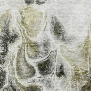 HomeRoots 5' X 8' Abstract Washable Area Rug in Pewter, Black & Silver - UV Protection & Non-Slip Backing! 708597
