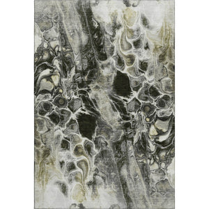 HomeRoots 8' Stylish Abstract Washable Round Rug in Pewter, Black & Silver - UV Protected & Low Maintenance! 708598