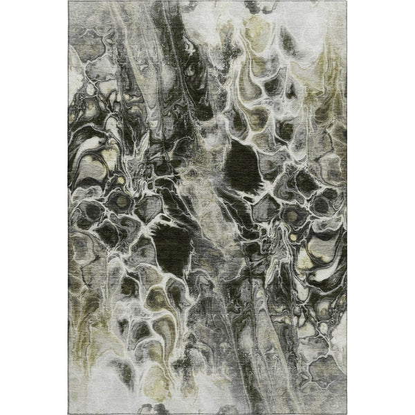 HomeRoots 8' Stylish Abstract Washable Round Rug in Pewter, Black & Silver - UV Protected & Low Maintenance! 708598
