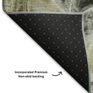 HomeRoots 8' Stylish Abstract Washable Round Rug in Pewter, Black & Silver - UV Protected & Low Maintenance! 708598