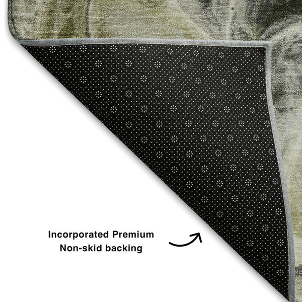 HomeRoots 8' Stylish Abstract Washable Round Rug in Pewter, Black & Silver - UV Protected & Low Maintenance! 708598