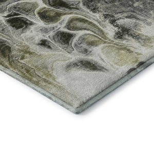 HomeRoots 8' Stylish Abstract Washable Round Rug in Pewter, Black & Silver - UV Protected & Low Maintenance! 708598