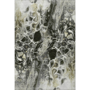 HomeRoots 8' Stylish Abstract Washable Round Rug in Pewter, Black & Silver - UV Protected & Low Maintenance! 708598