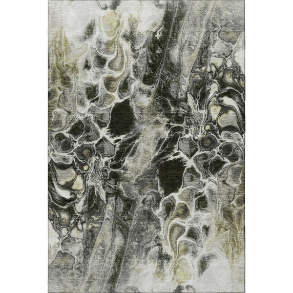 HomeRoots 8' Stylish Abstract Washable Round Rug in Pewter, Black & Silver - UV Protected & Low Maintenance! 708598
