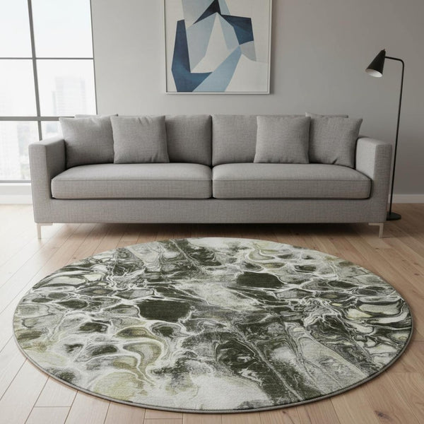 HomeRoots 8' X 10' Washable Pewter Black & Silver Abstract Area Rug with UV Protection for High-Traffic Homes 708599
