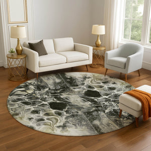 HomeRoots 8' X 10' Washable Pewter Black & Silver Abstract Area Rug with UV Protection for High-Traffic Homes 708599