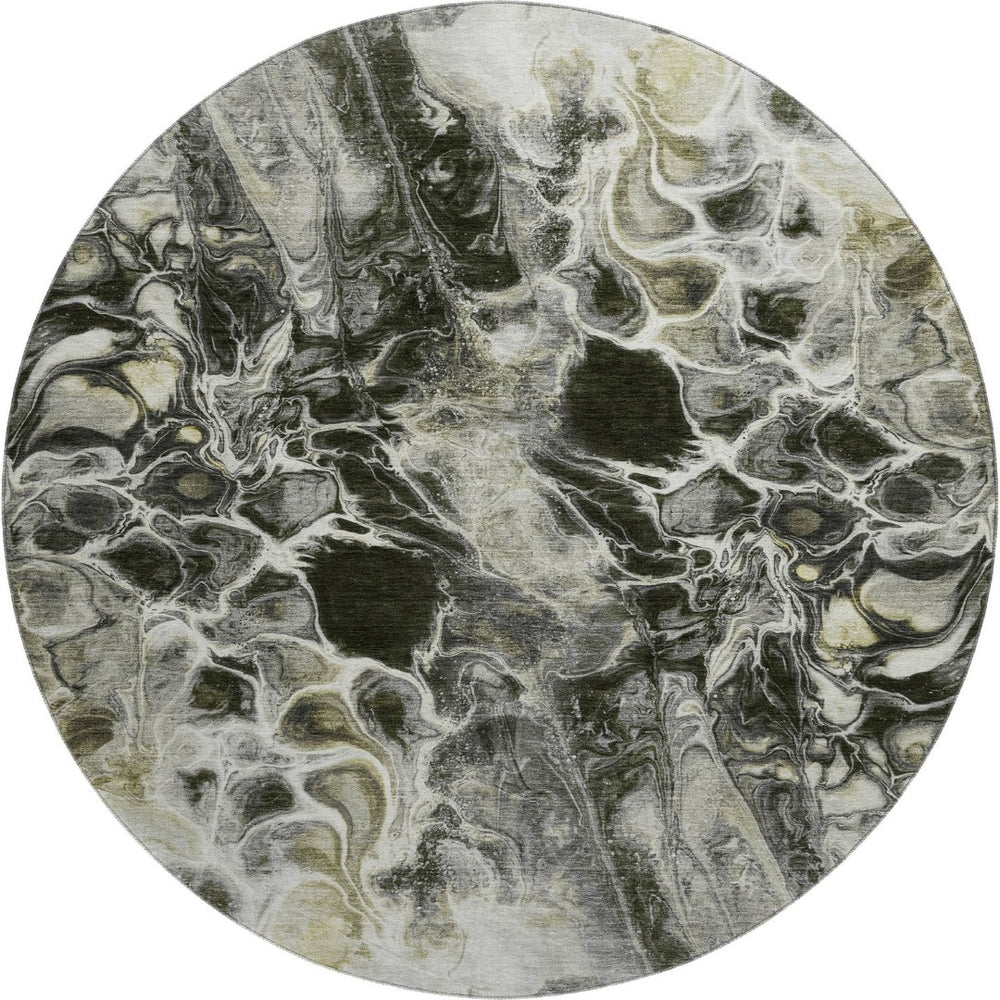 HomeRoots 8' X 10' Washable Pewter Black & Silver Abstract Area Rug with UV Protection for High-Traffic Homes 708599
