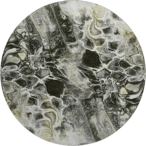 HomeRoots 8' X 10' Washable Pewter Black & Silver Abstract Area Rug with UV Protection for High-Traffic Homes 708599