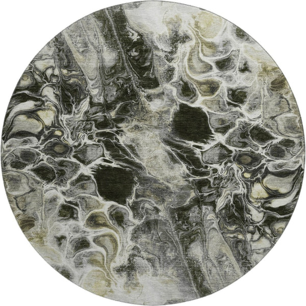 HomeRoots 8' X 10' Washable Pewter Black & Silver Abstract Area Rug with UV Protection for High-Traffic Homes 708599