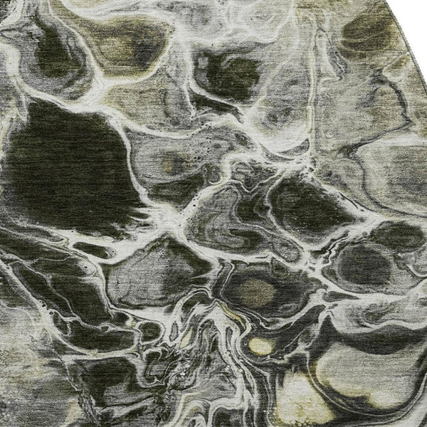 HomeRoots 8' X 10' Washable Pewter Black & Silver Abstract Area Rug with UV Protection for High-Traffic Homes 708599