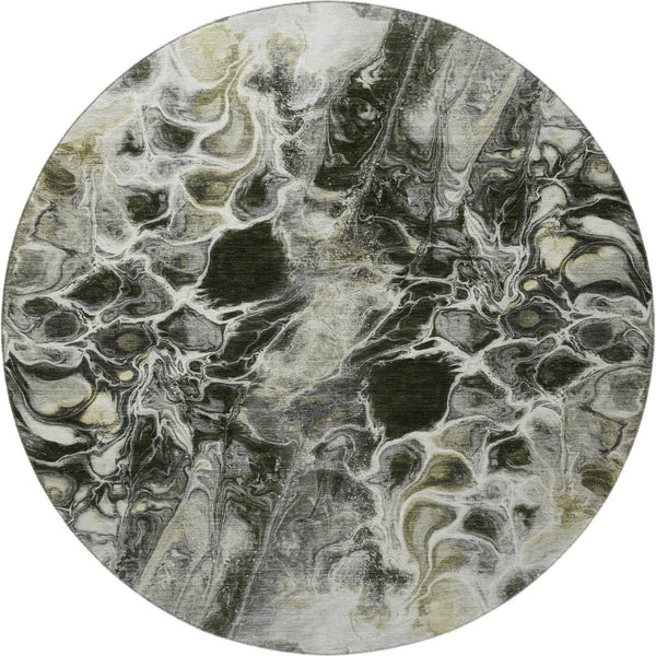 HomeRoots 8' X 10' Washable Pewter Black & Silver Abstract Area Rug with UV Protection for High-Traffic Homes 708599
