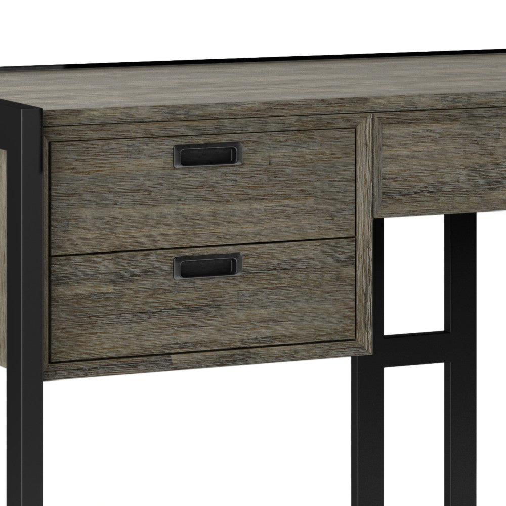 English Elm Hampden Solid Acacia Wood Desk in Weathered Grey with Keyboard Tray, 3 Drawers & Matte Black Frame B136P158676