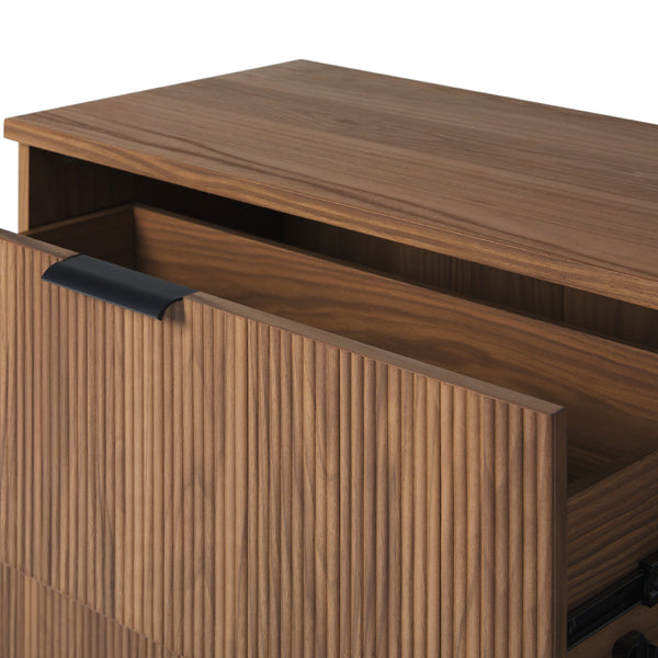 English Elm Walker Edison - Mid-Century 3-Drawer Chest in Mocha Coffee Finish — Reeded Fronts, MDF Durability, Metal Glides, Tab Pulls B185P169066