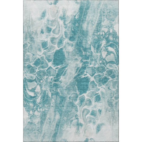 HomeRoots 5' X 8' Teal and Ivory Abstract Area Rug - Washable, Stain-Resistant, UV Protected for Stylish Homes 708603