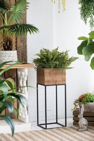 English Elm Set of 2 Reclaimed Wood Box Plant Stands with Iron Legs for Farmhouse Decor W2078P496651
