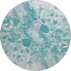 HomeRoots 8' X 10' Teal and Ivory Abstract Washable Area Rug with UV Protection for Modern Living Spaces 708605
