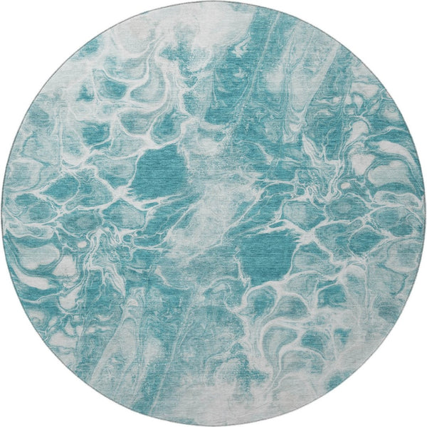 HomeRoots 8' X 10' Teal and Ivory Abstract Washable Area Rug with UV Protection for Modern Living Spaces 708605