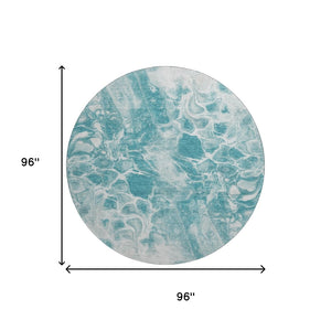 HomeRoots 8' X 10' Teal and Ivory Abstract Washable Area Rug with UV Protection for Modern Living Spaces 708605