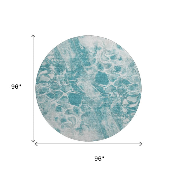 HomeRoots 8' X 10' Teal and Ivory Abstract Washable Area Rug with UV Protection for Modern Living Spaces 708605