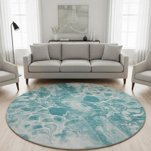 HomeRoots 8' X 10' Teal and Ivory Abstract Washable Area Rug with UV Protection for Modern Living Spaces 708605
