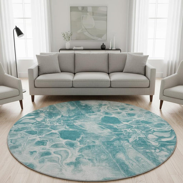 HomeRoots 8' X 10' Teal and Ivory Abstract Washable Area Rug with UV Protection for Modern Living Spaces 708605