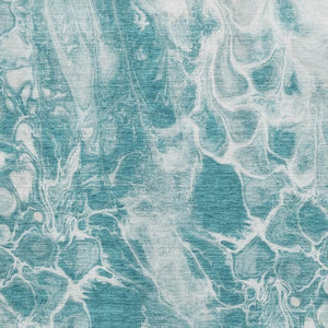 HomeRoots 9' X 12' Teal & Ivory Abstract Area Rug – Durable, Washable, UV-Protected for Family-Friendly Spaces 708606