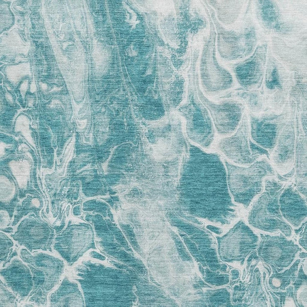 HomeRoots 9' X 12' Teal & Ivory Abstract Area Rug – Durable, Washable, UV-Protected for Family-Friendly Spaces 708606
