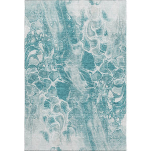 HomeRoots 10' X 14' Teal And Ivory Abstract Area Rug - Durable, Stain-Resistant with UV Protection for Homes 708607