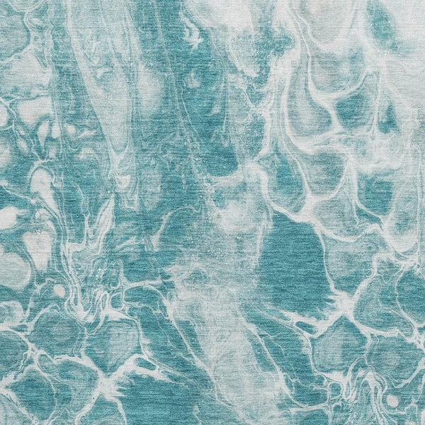 HomeRoots 10' X 14' Teal And Ivory Abstract Area Rug - Durable, Stain-Resistant with UV Protection for Homes 708607
