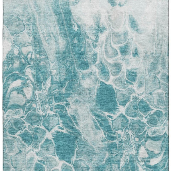 HomeRoots 10' X 14' Teal And Ivory Abstract Area Rug - Durable, Stain-Resistant with UV Protection for Homes 708607