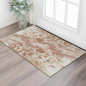 HomeRoots 5' Terra Cotta & Ivory Abstract Area Rug - Washable, UV Protected, Stain Resistant for Busy Homes 708609