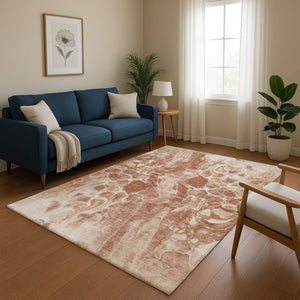 HomeRoots 5' Terra Cotta & Ivory Abstract Area Rug - Washable, UV Protected, Stain Resistant for Busy Homes 708609