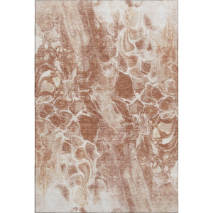 HomeRoots 5' Terra Cotta & Ivory Abstract Area Rug - Washable, UV Protected, Stain Resistant for Busy Homes 708609
