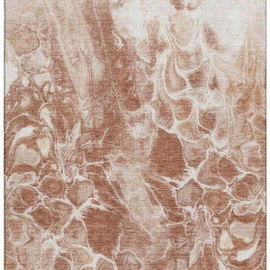 HomeRoots 5' Terra Cotta & Ivory Abstract Area Rug - Washable, UV Protected, Stain Resistant for Busy Homes 708609